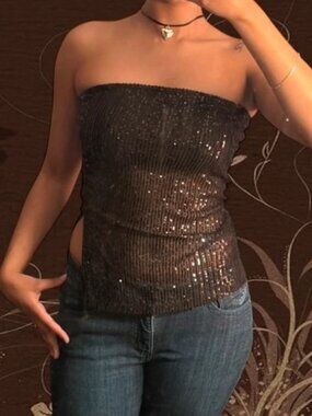 Black Sequin Strapless Tube Top